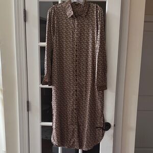 Geometric Patterned Black and Tan Dress